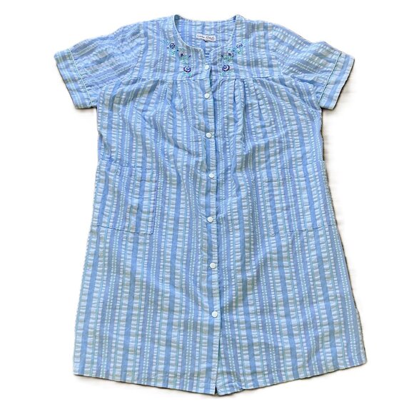 Breakfast in Bed Lightweight Robe Short Sleeve Dressing Gown Snap Front Blue - Picture 1 of 6